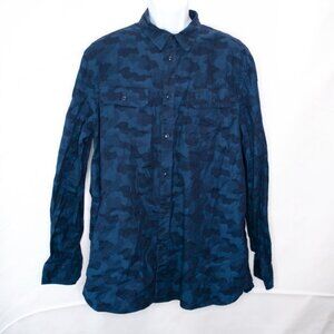 William Rast Camo Button Down Shirt Mens XL Blue Long Sleeve Pockets Work J15X